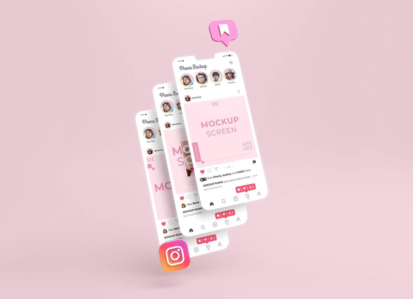 Interface des médias sociaux Instagram MACKUP