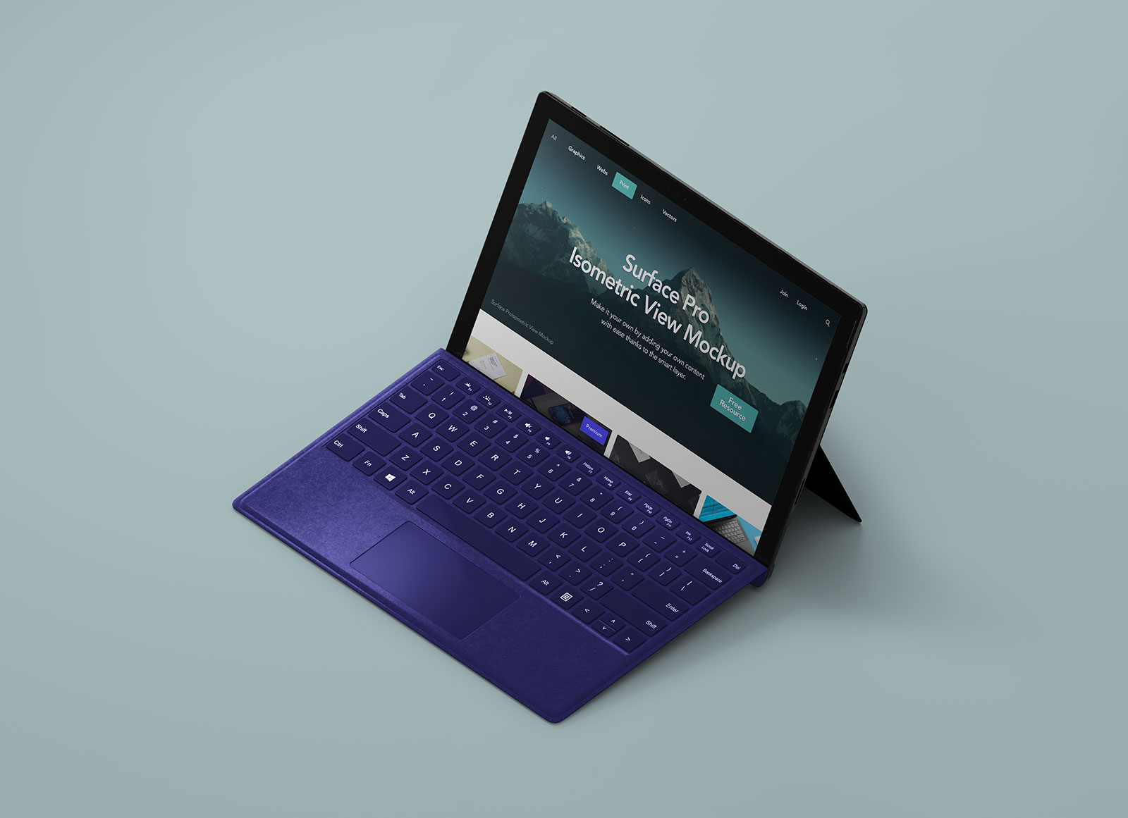 Изометрический Microsoft Surface Pro Mockup