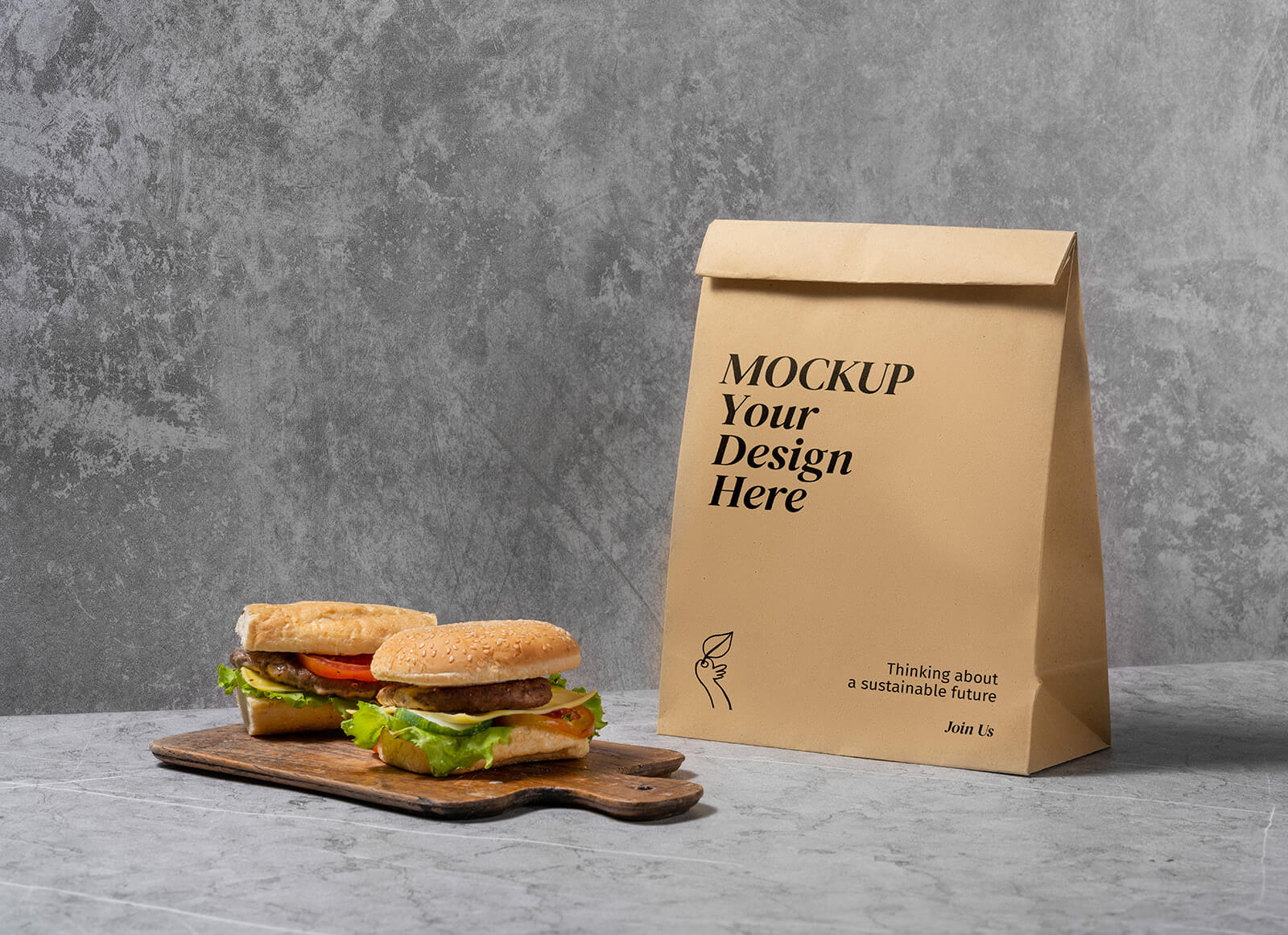 Maqueta de bolsas de comida rápida desechable de papel kraft