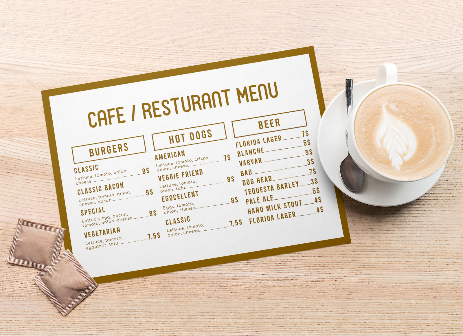 Maqueta de menú para paisajes / restaurantes