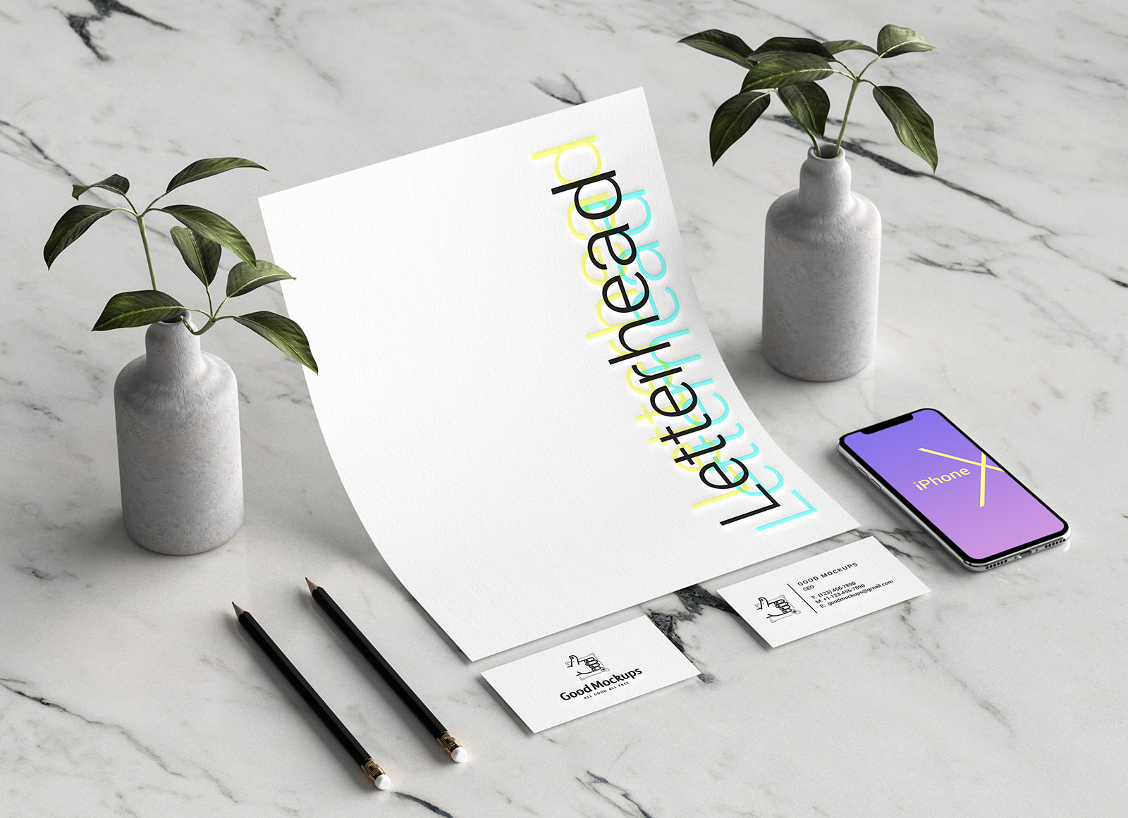 Membrete, tarjeta de presentación, maqueta de papelería para iPhone X
