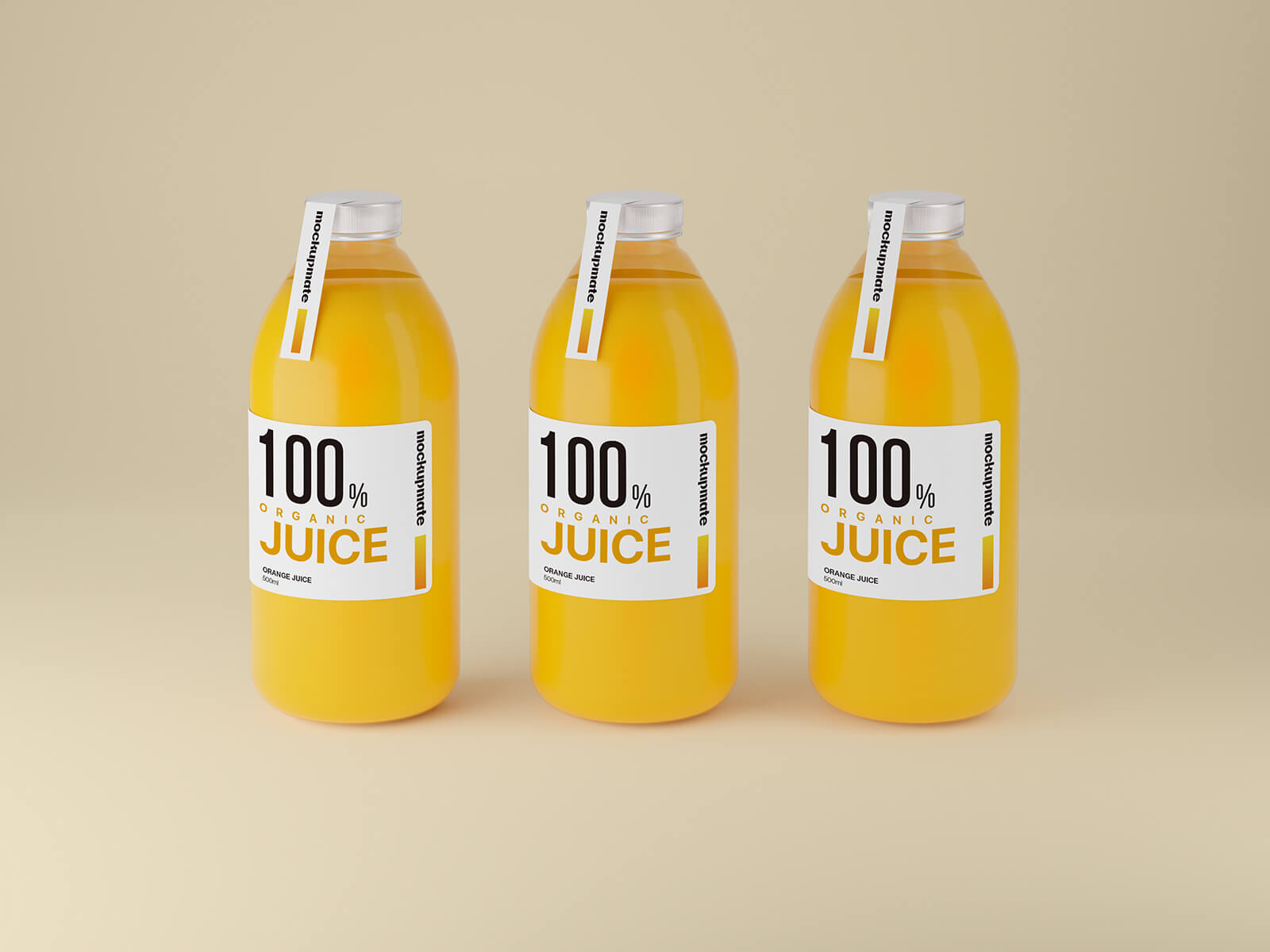 Maqueta de botellas de jugo de naranja alineada