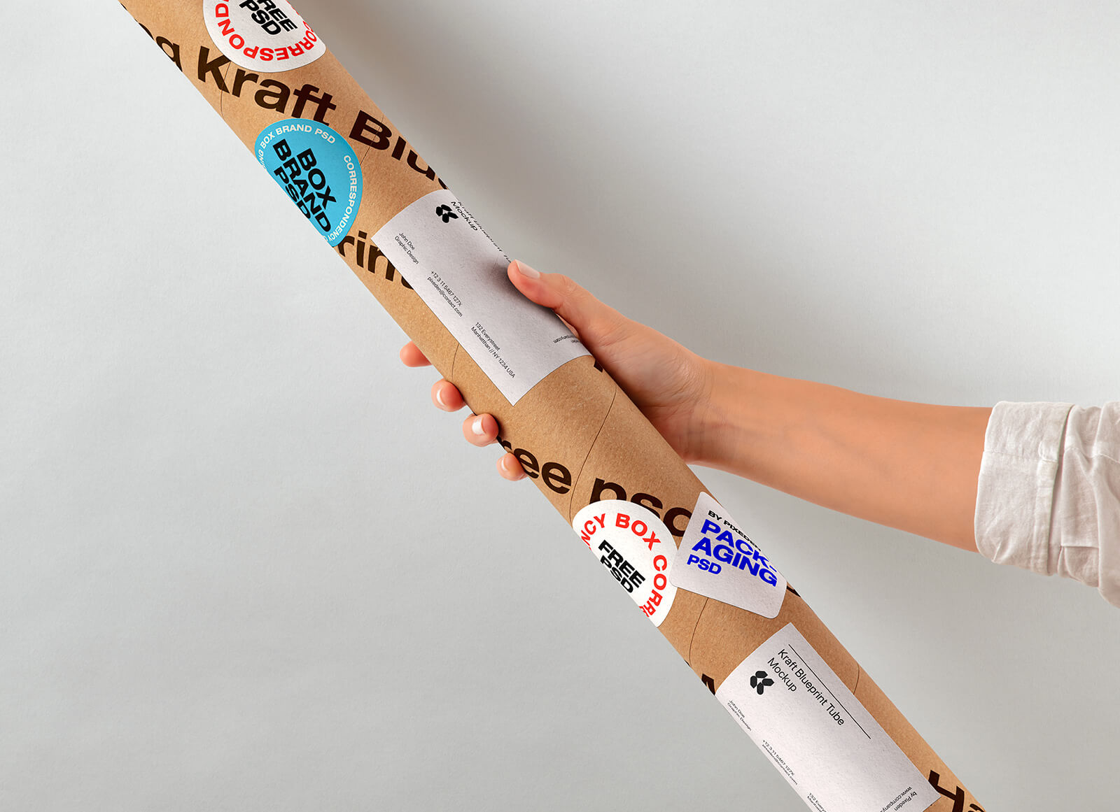 Maqueta de tubo de papel que sostiene a mano larga