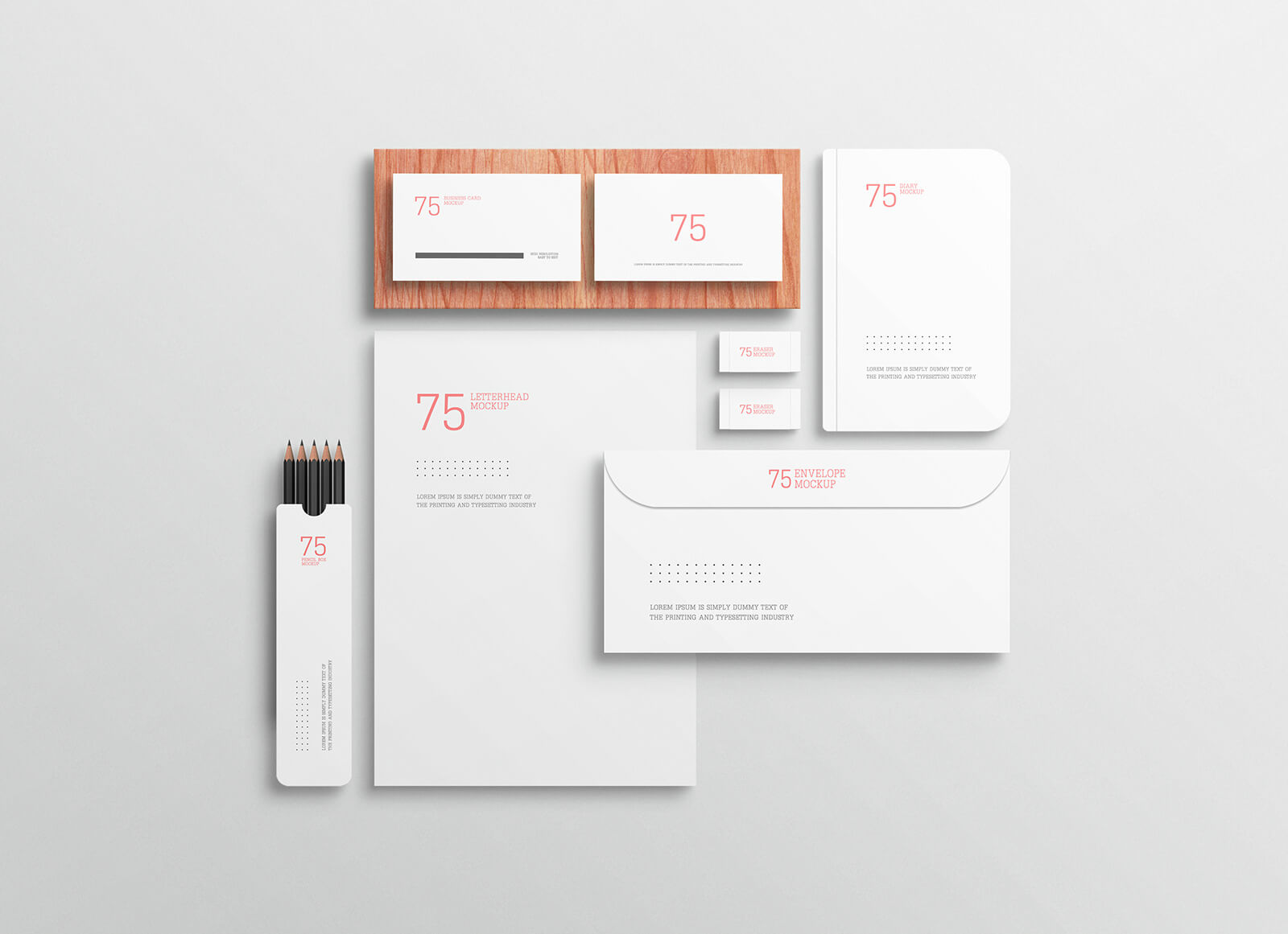 Maqueta de papelería blanca minimalista