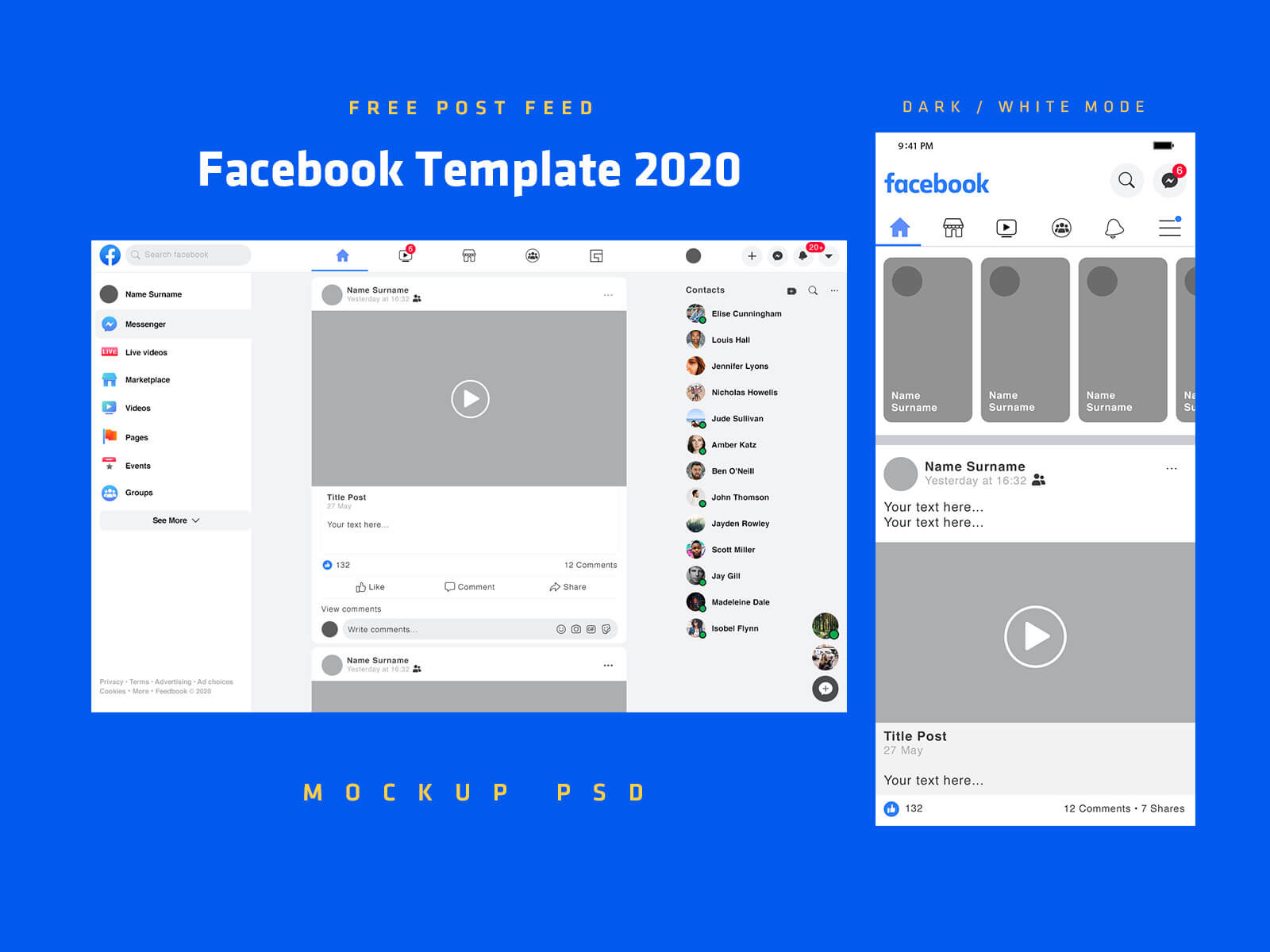Mobile Desktop Facebook Post Feed Template 2020 Mockup Set Free PSD Templates