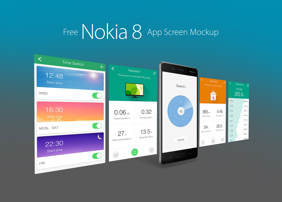 NOKIA 8 Android Smartphone App Screen Mockup