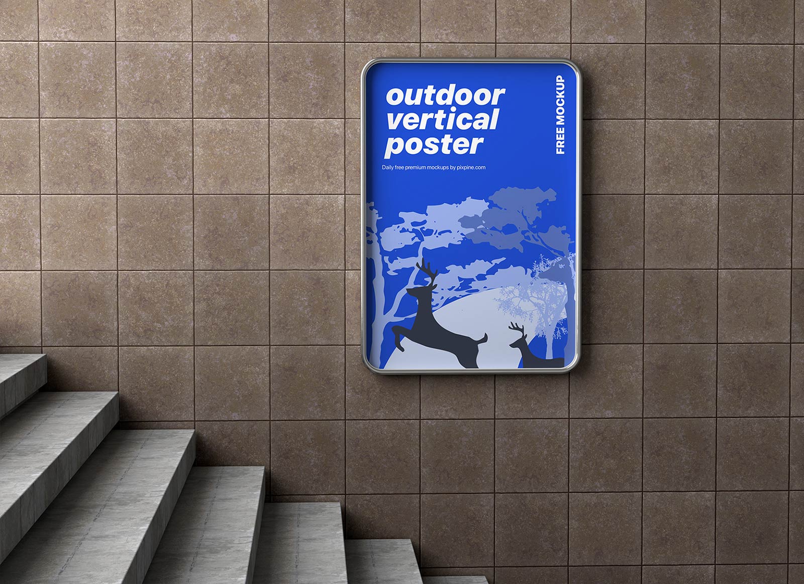 Outdoor Vertical Poster On Stairs Mockup