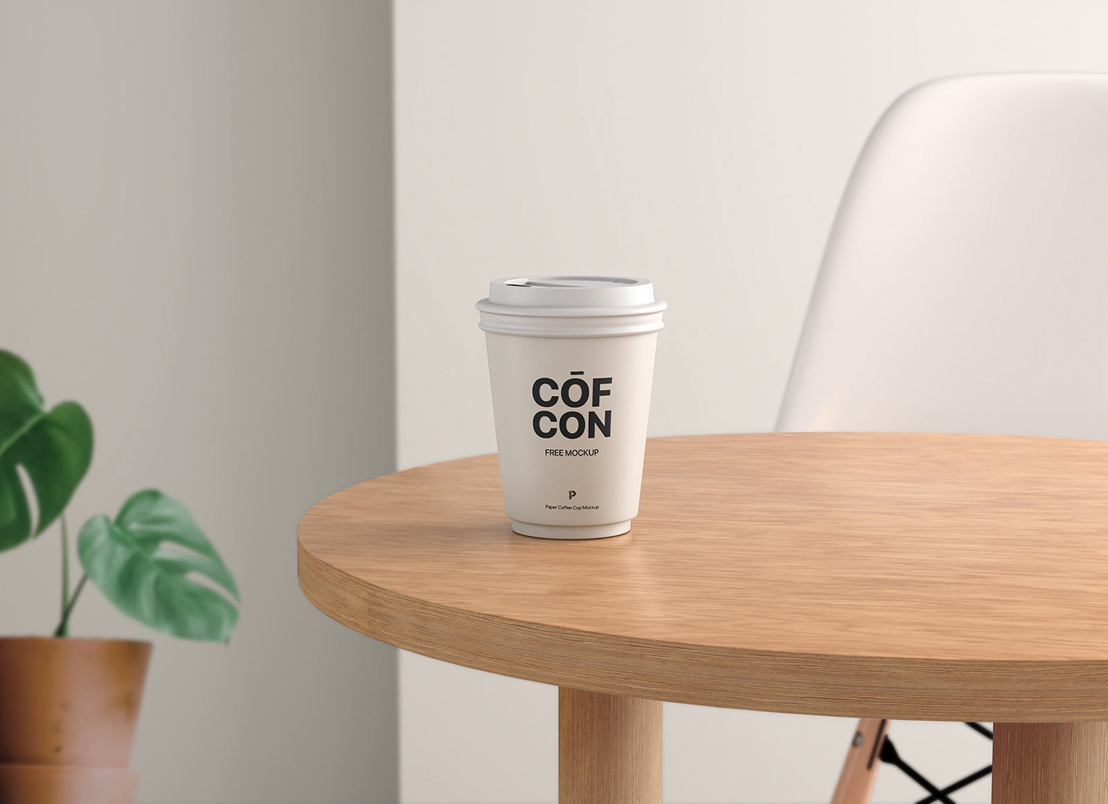 木製のテーブルモックアップのペーパーコーヒーカップ