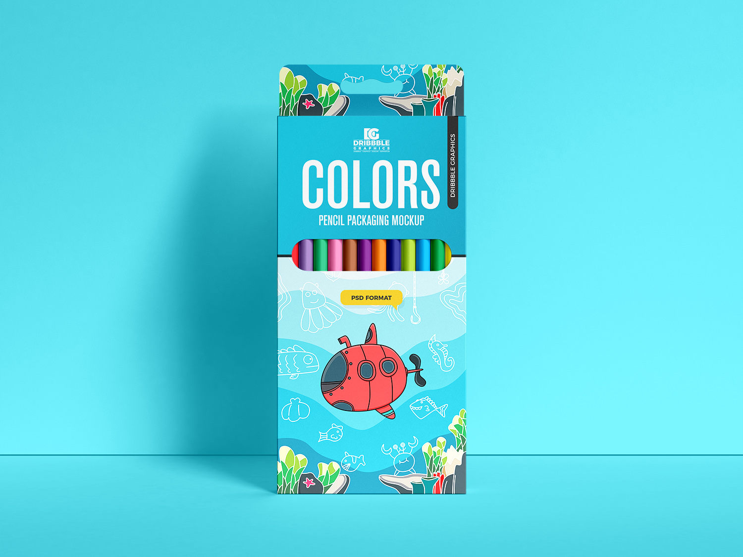 Maqueta de embalaje de colores lápiz