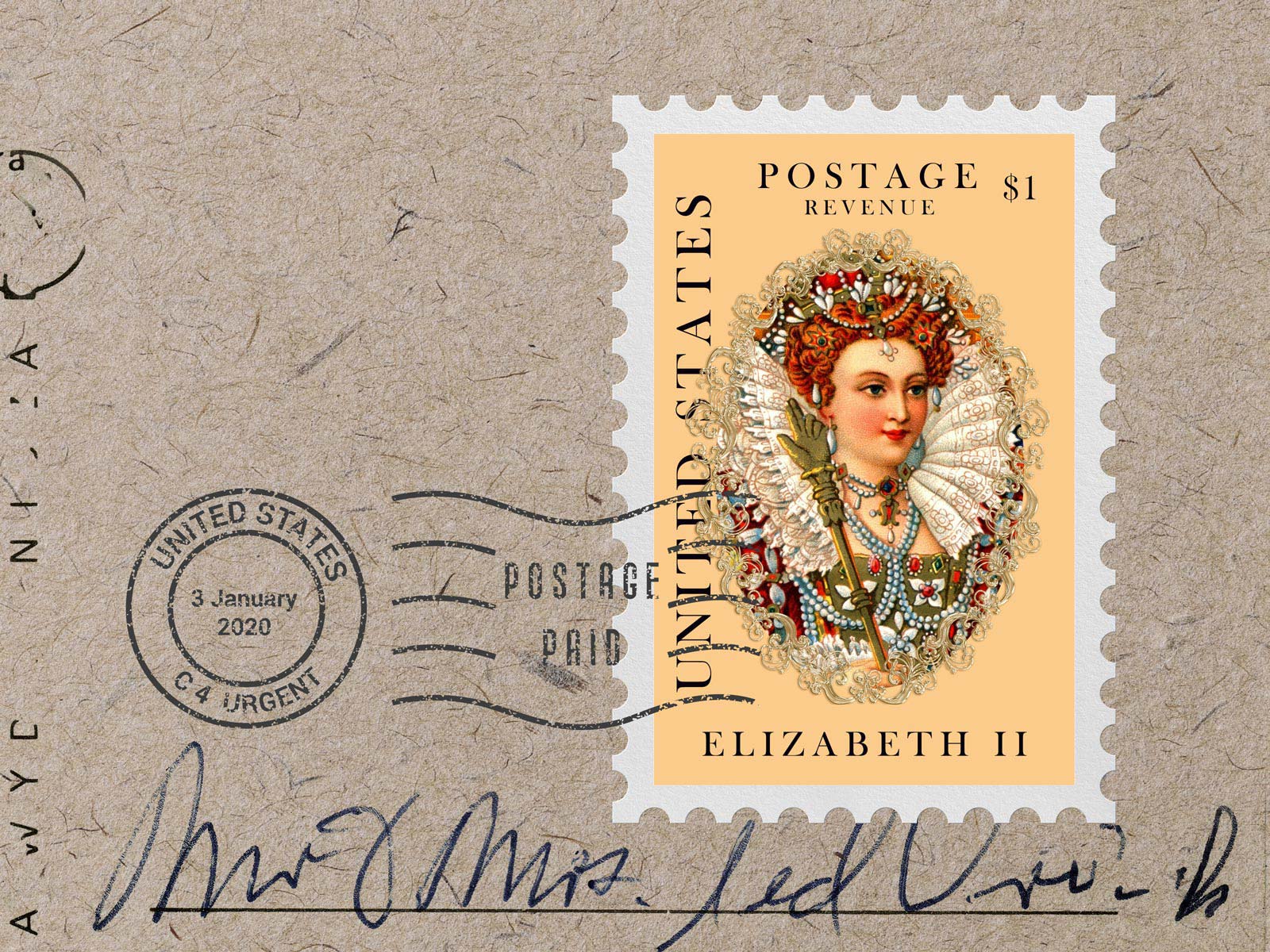 フォトリアリックな郵便切手のモックアップ