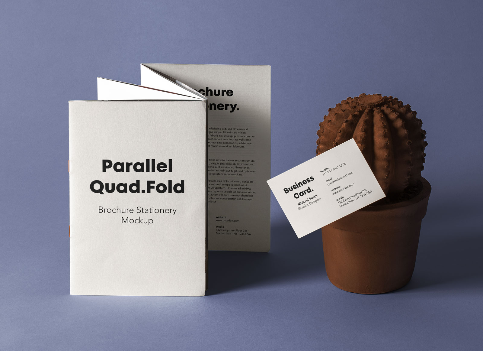 Quad-Fold-Broschüre- und Namenskarte Mockup