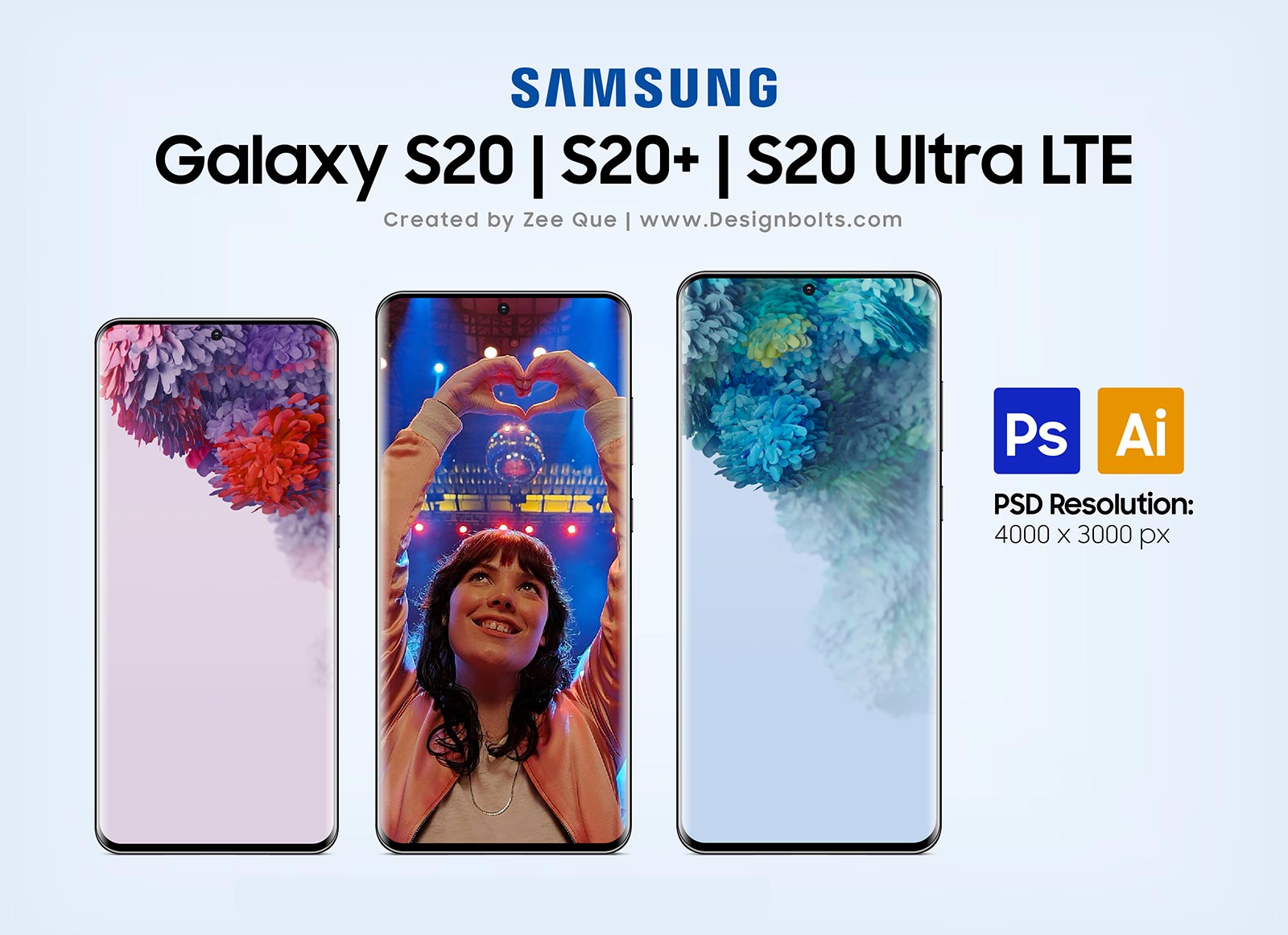 Samsung Galaxy S20 s20+ S20 Ultra 5G Lte Mockup＆VectorAI