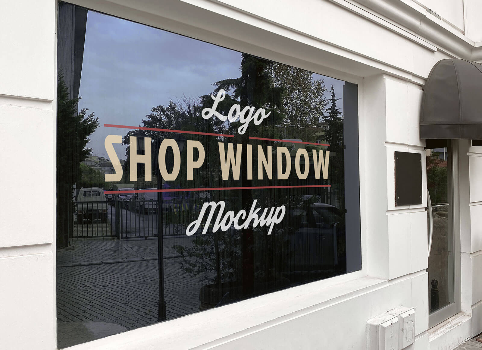 ハウス /ショップガラス窓の看板ロゴモックアップセット