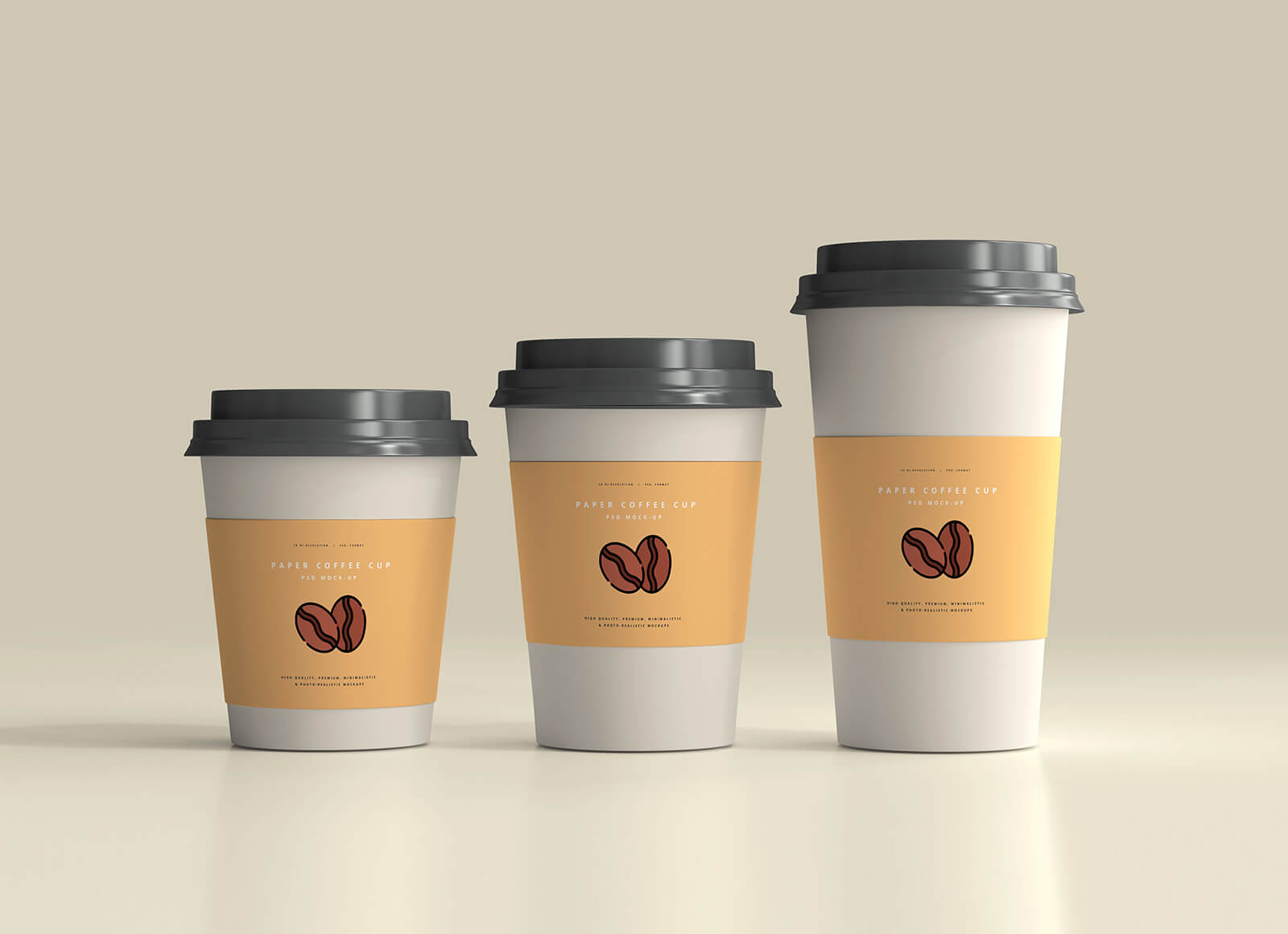 (Маленький, средний и большой) макет рукава кофейной чашки