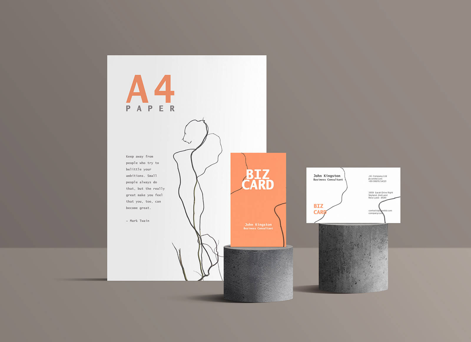 Standing A4 Letterhead & Business Card Mockup