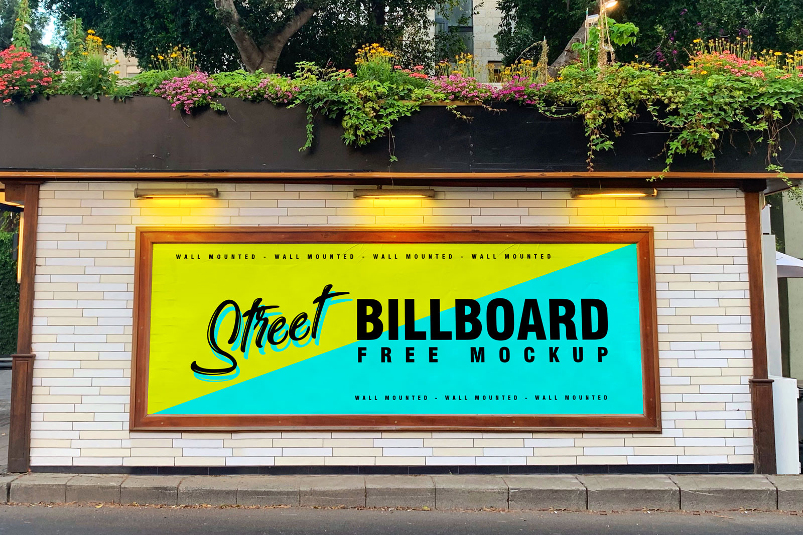 Street Wall Mounted Billboard Mockup