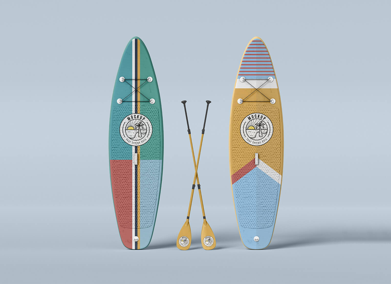 Surfboard With Paddles Mockup