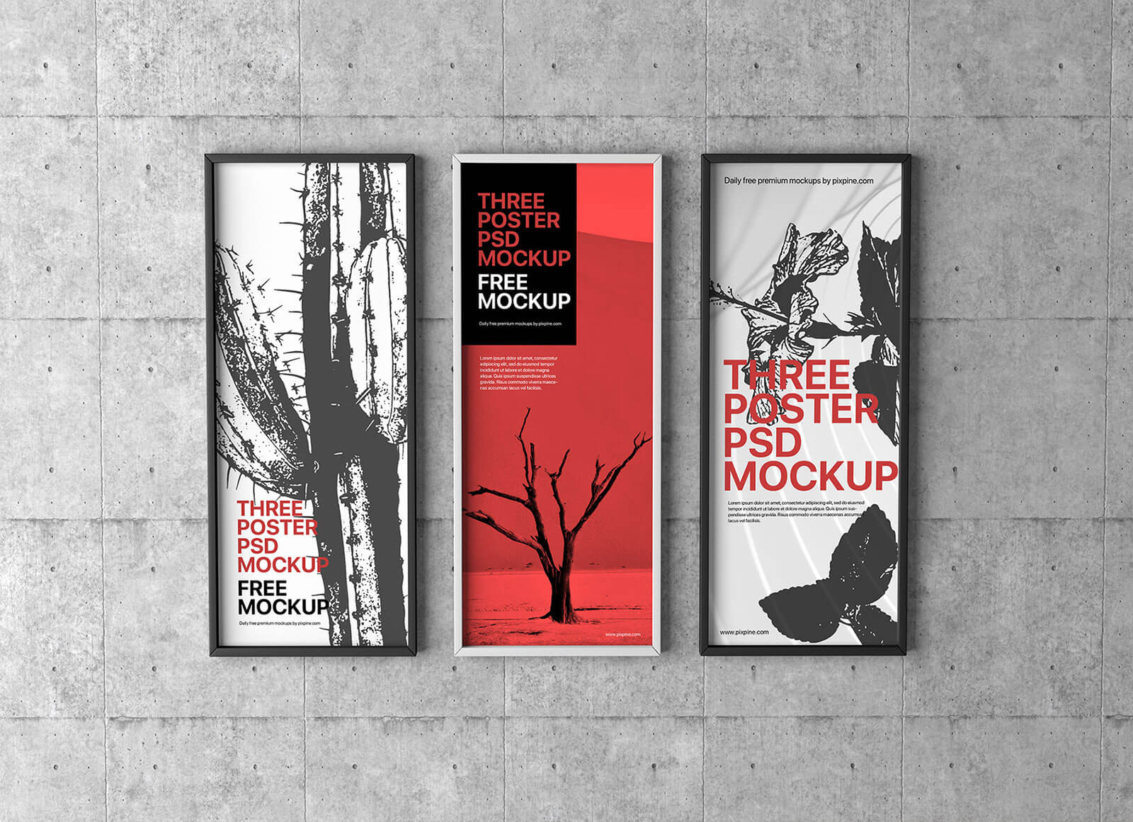 Three Frames Vertical Poster Mockup