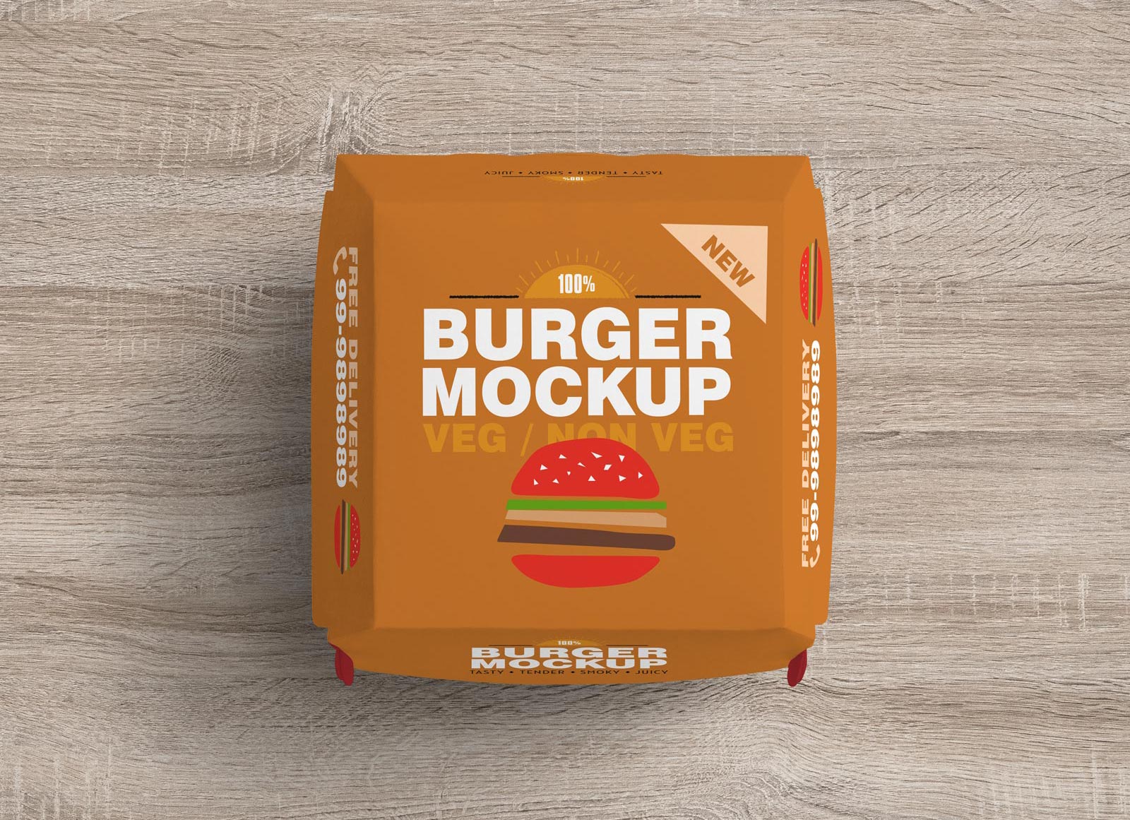Mockup de caja de hamburguesas de vista superior