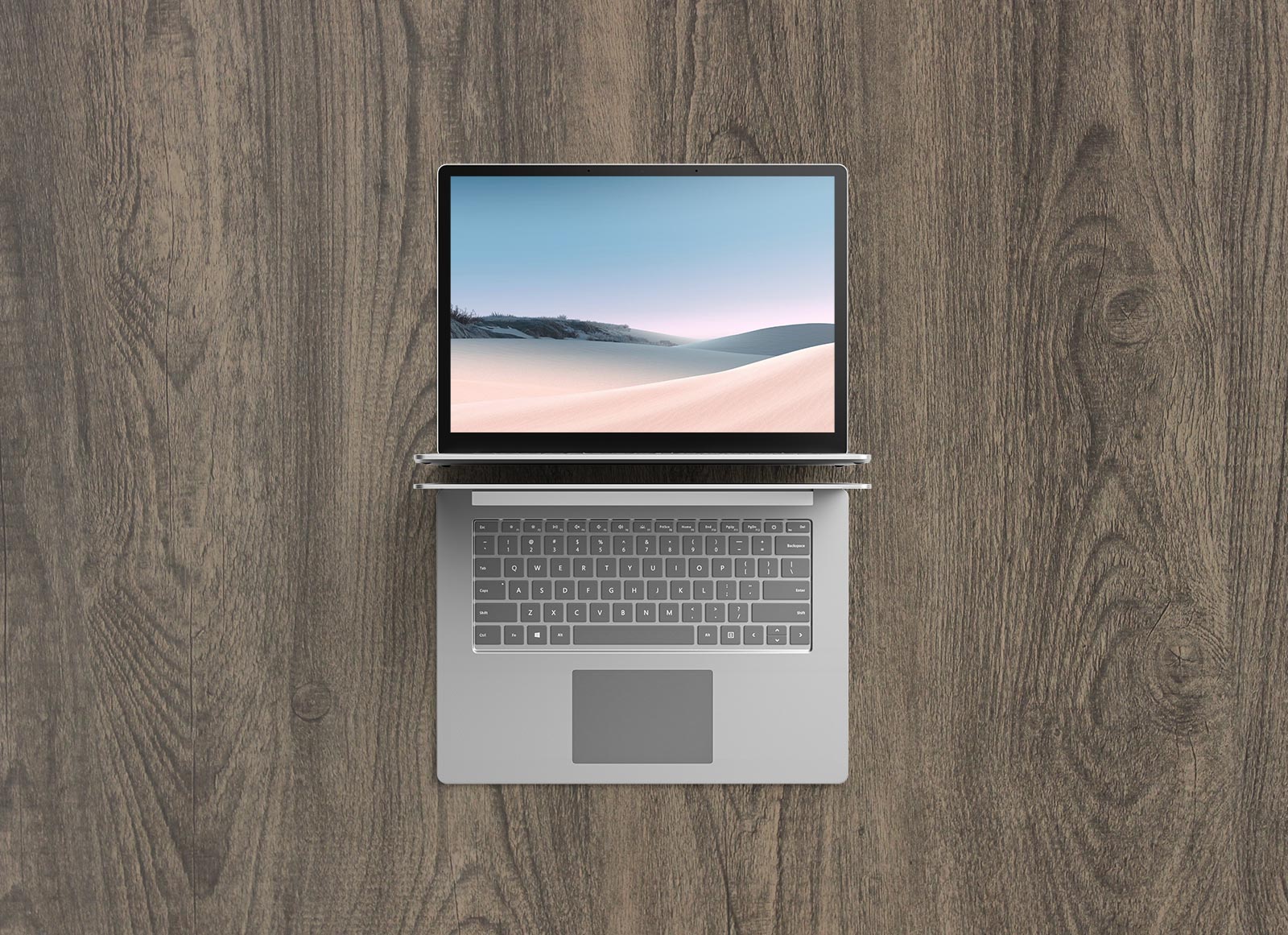 Вверху видом на Microsoft Surface Mockup ноутбука