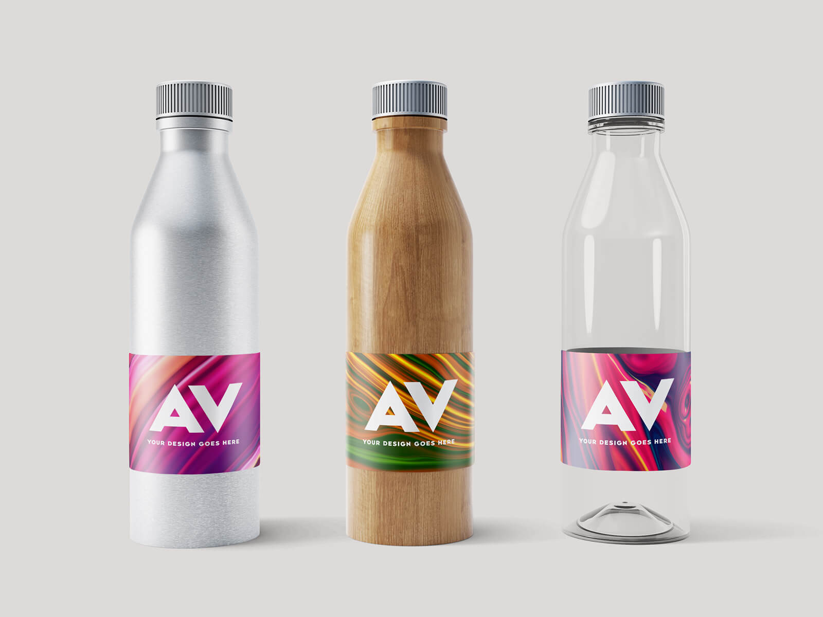 Transparent / Opaque / Wooden Bottle Mockup
