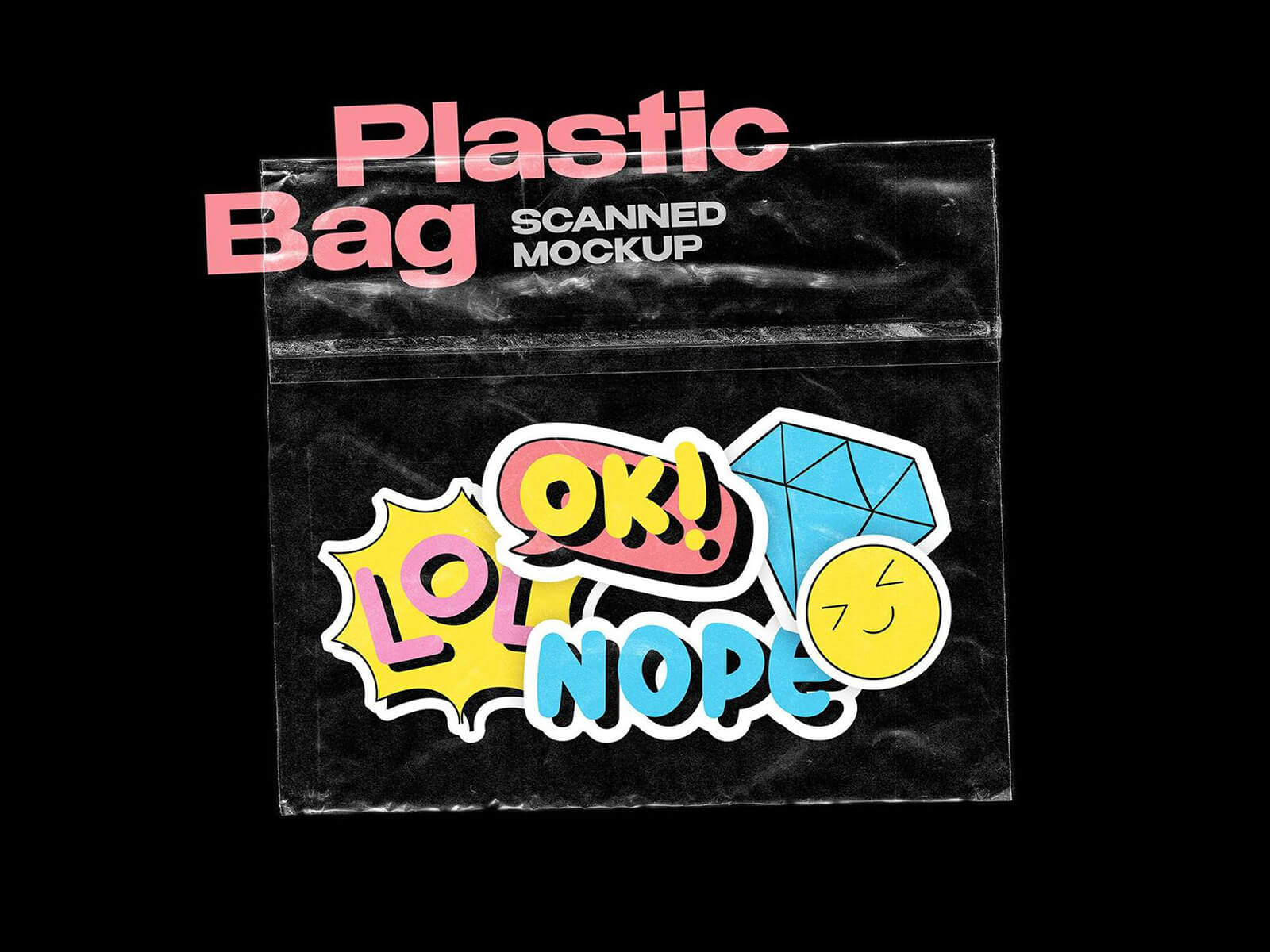 ステッカーのモックアップ用の透明なプラスチックポーチ