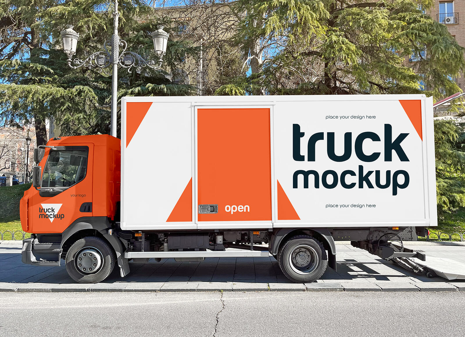 Mockup de marca de vehículos de transporte de camiones de transporte