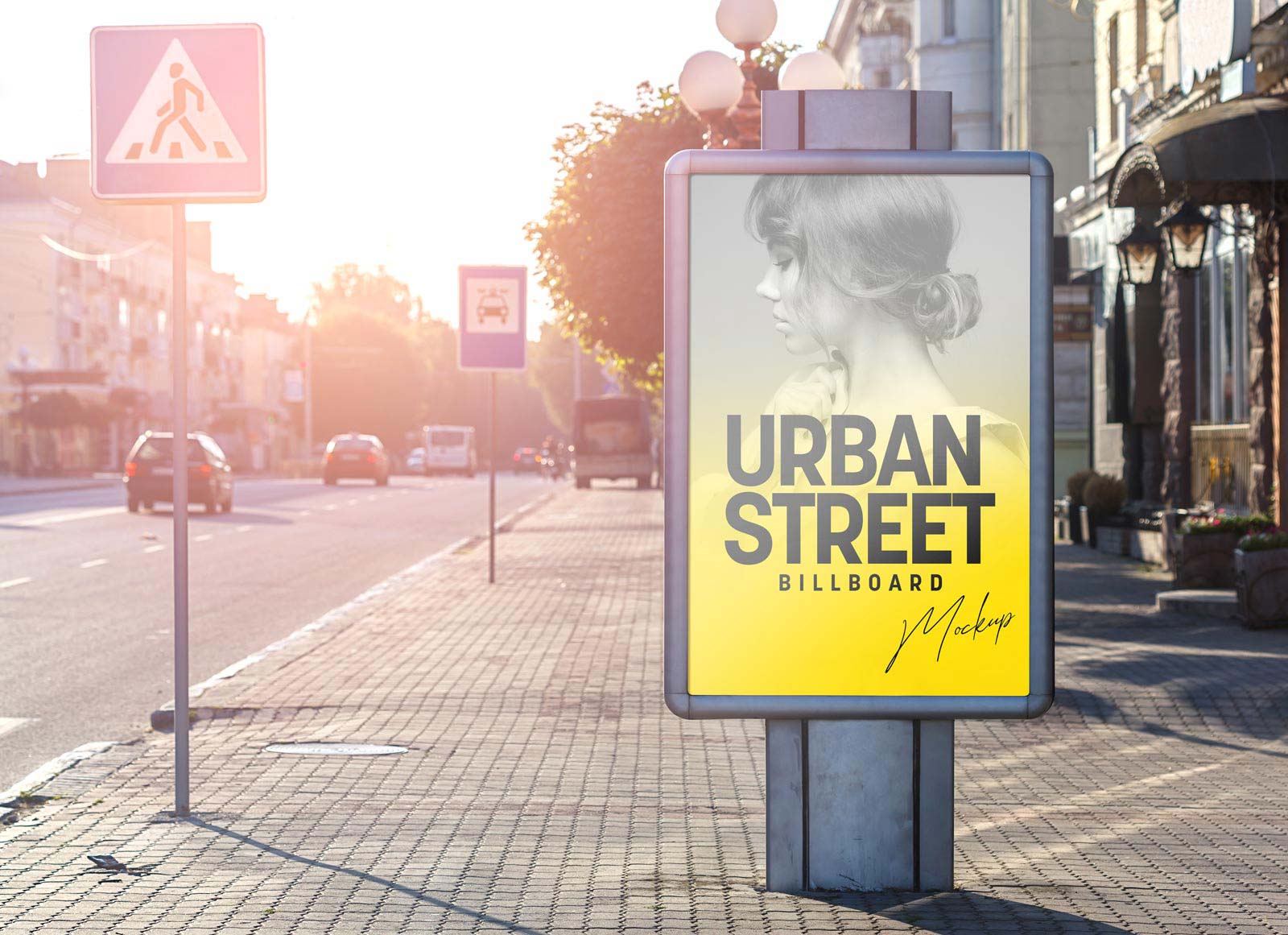 Urban Street Vertical Billboard Mockup