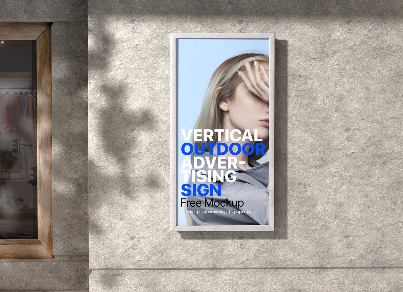 Vertical Outdoor Advertising Wall Sign Mockup