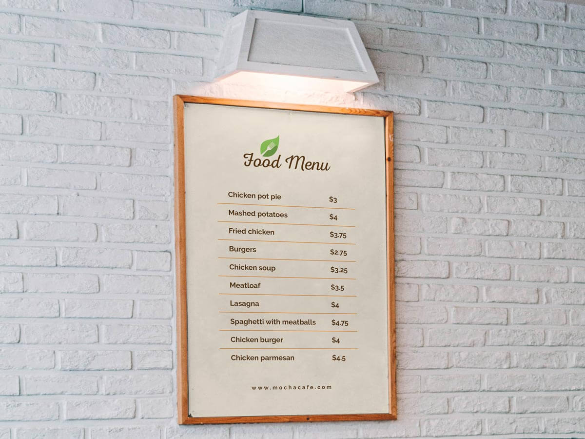 Maqueta de carteles del menú de restaurantes de comida