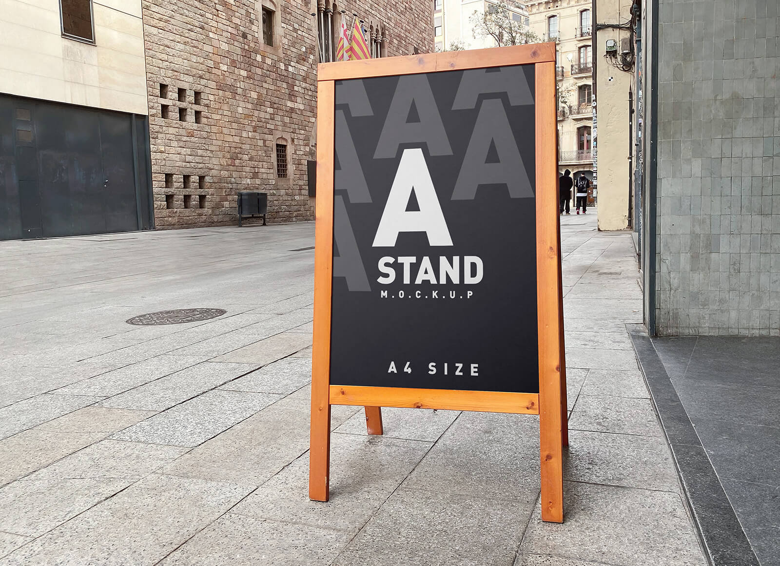 Wooden A4 Size A-Stand Mockup