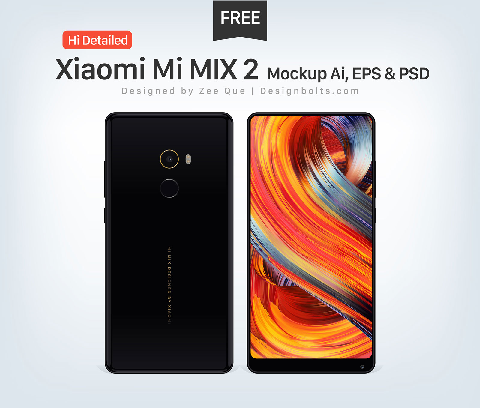 Xiaomi Mi Mix 2 Mockup AI, EPS & PSD