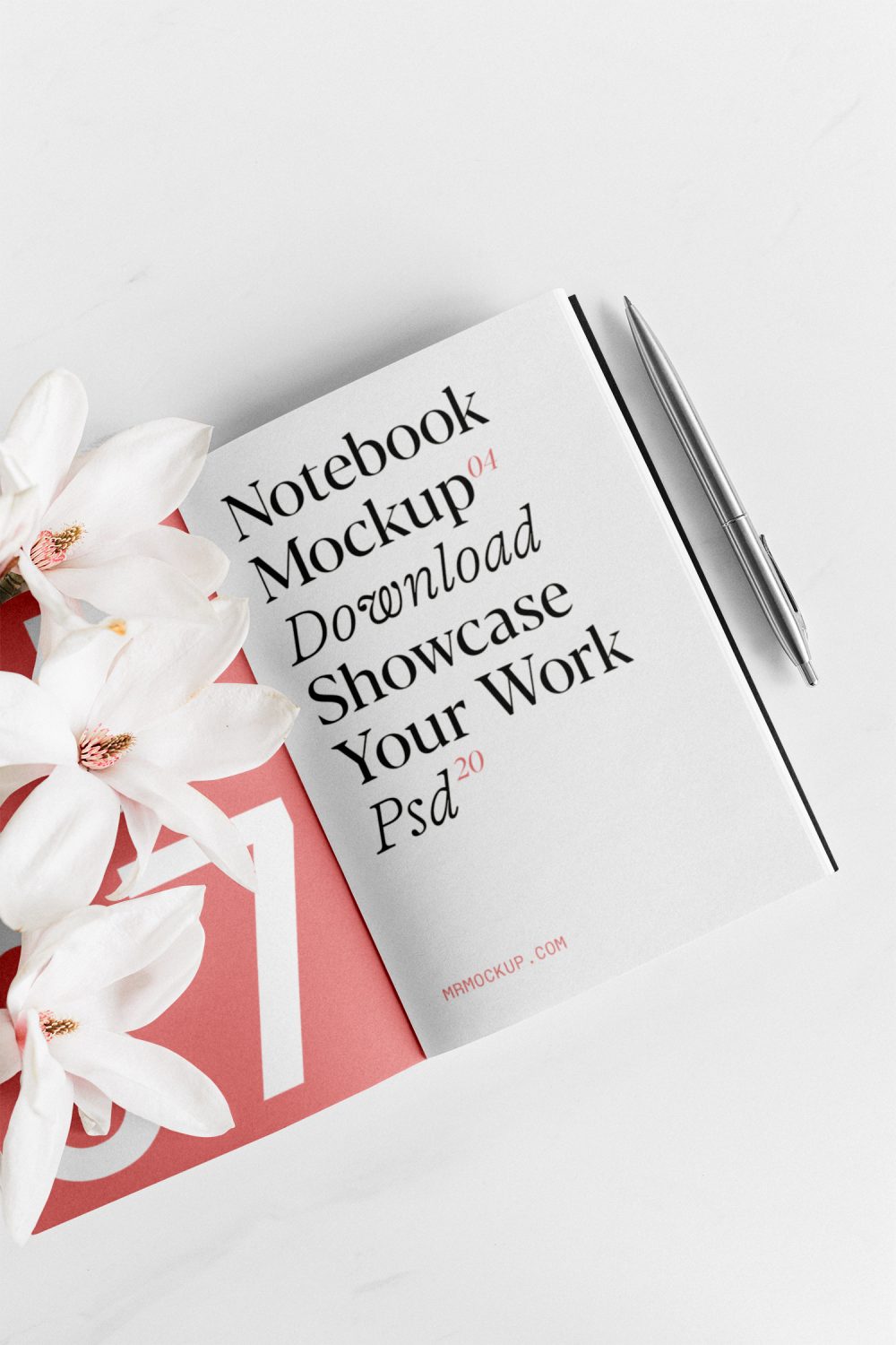 Notebook with Flowers Mockup