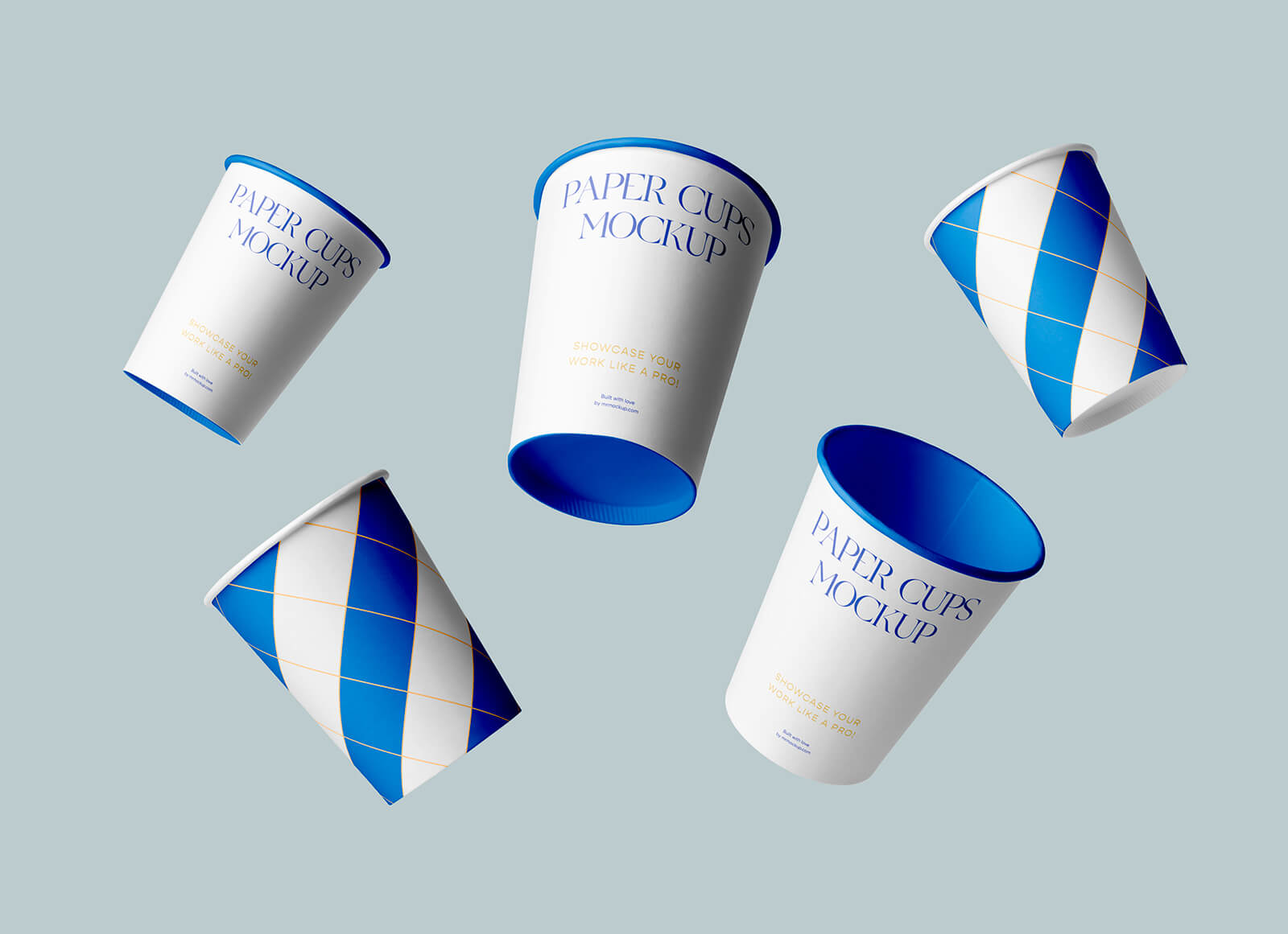 Плавающие бумажные кофейные чашки макета