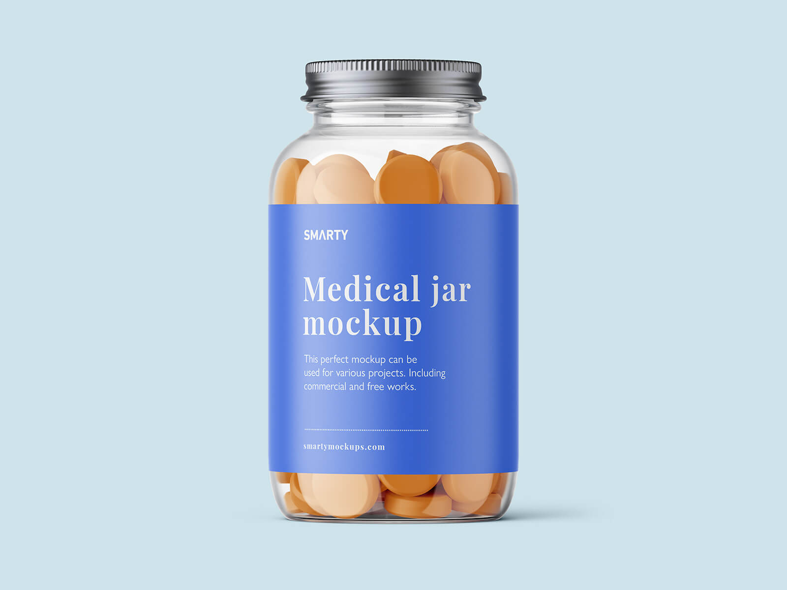 Glas-Medizinglas mit Tabletten-Attrappe