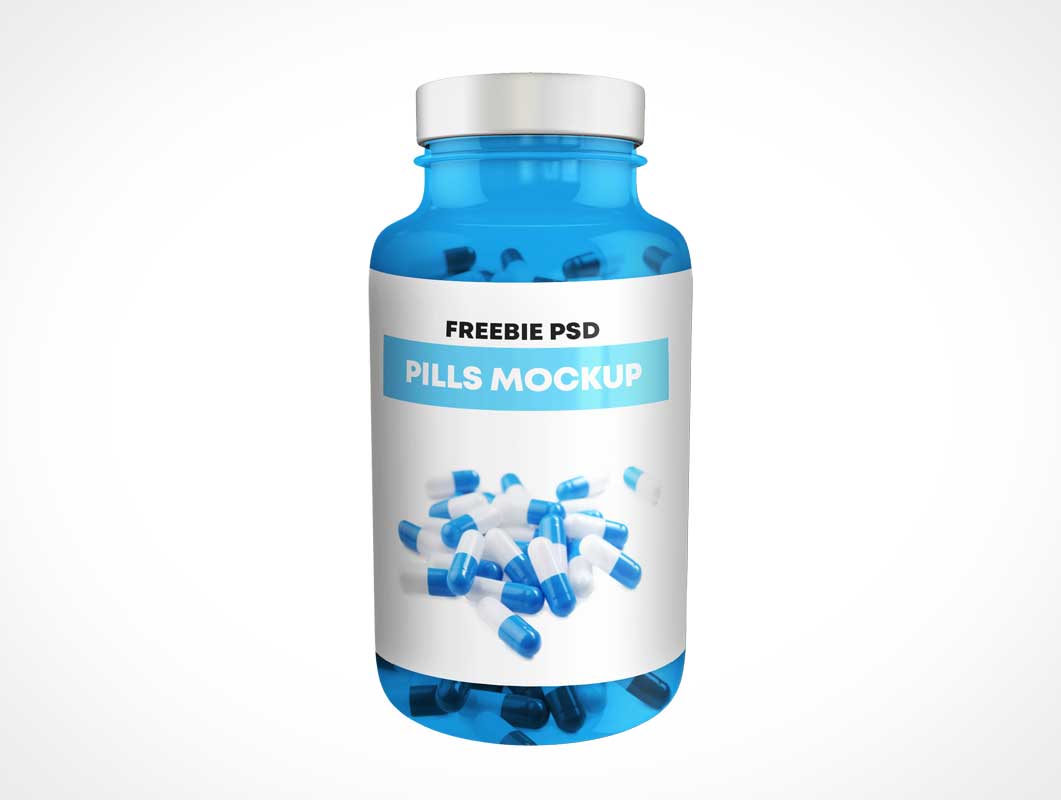Blauer Haustier-Kunststoff-Packer Pille Flasche PSD-Mockup