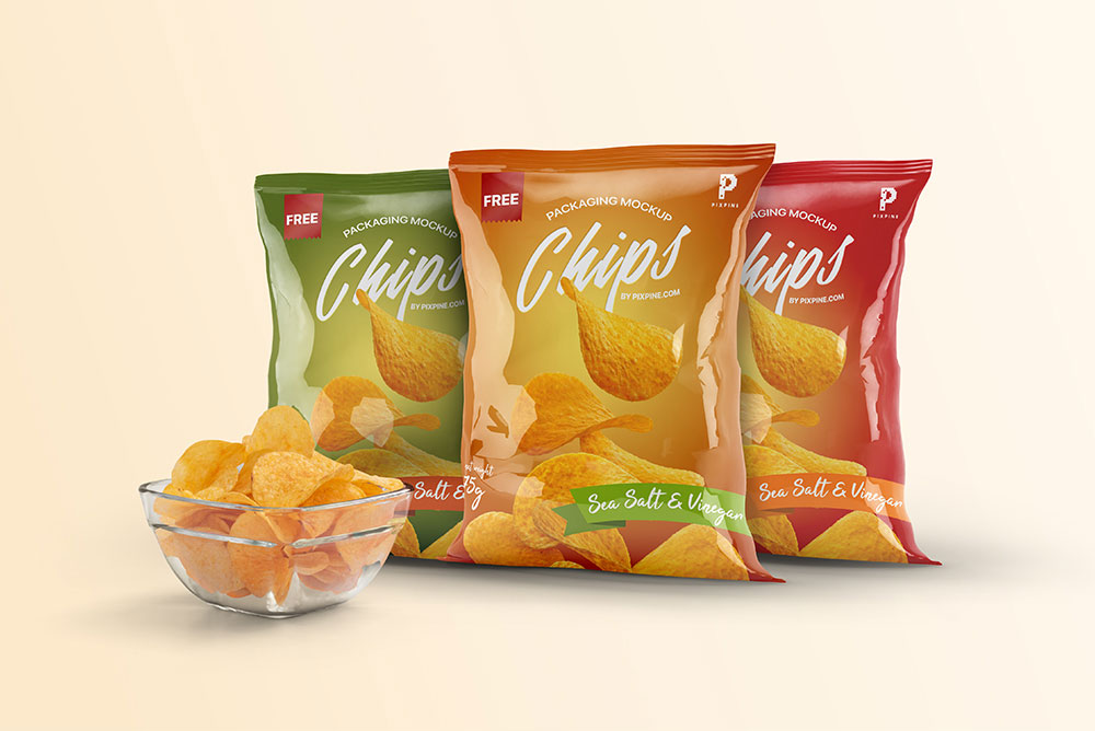 Kostenlose Chips Tasche Mokups