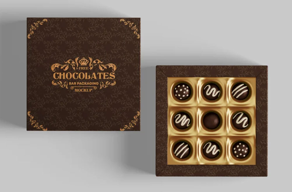 Maqueta de embalaje de chocolate gratis PSD