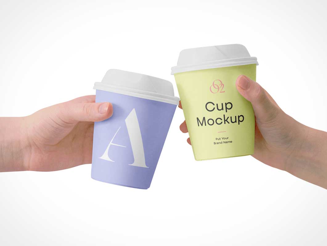 Coffee Cups In Air PSD Mockups