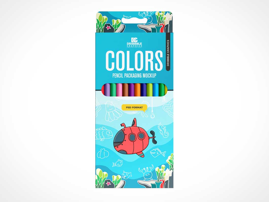 Colorear lápiz Caja de crayón PSD maquetas