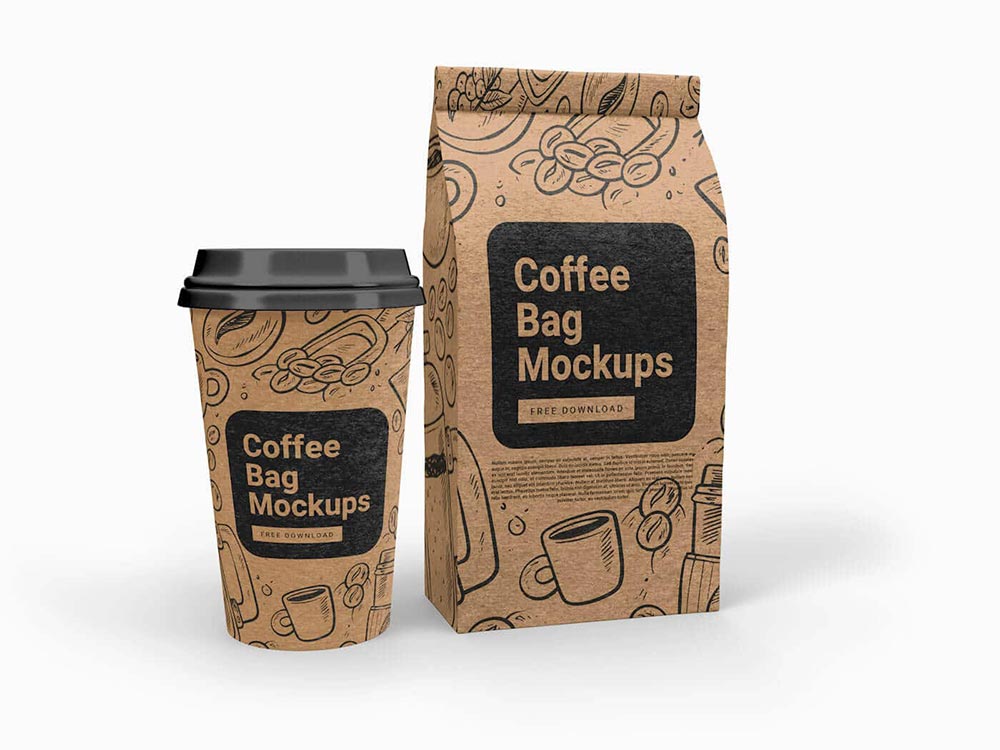 Free Cup & Coffee Bag Mockup