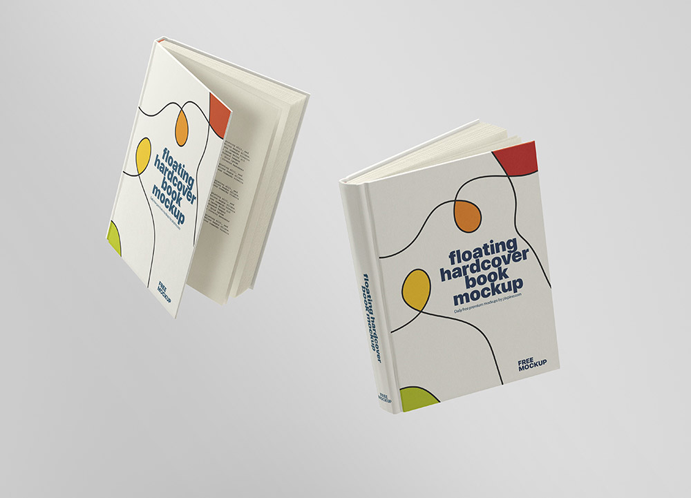 Kostenloses schwimmendes Hardcover -Buch Mockup PSD