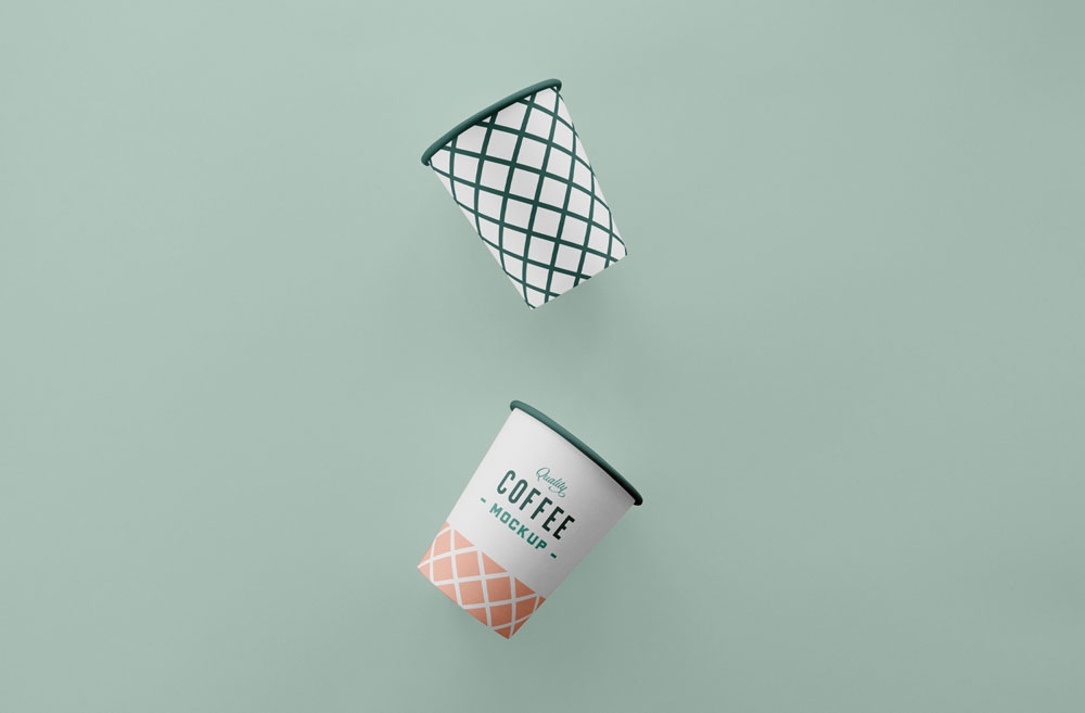 Бесплатная плавающая бумага кофейная чашка макет