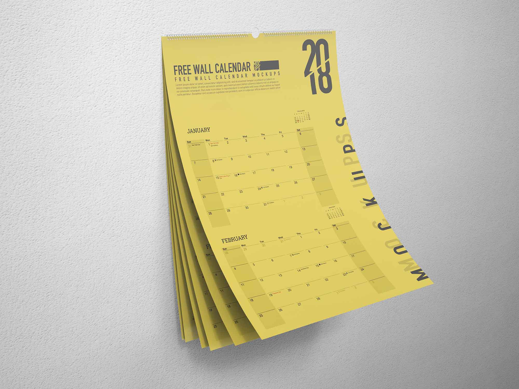 Free A3 Wall Calendar Mockup 