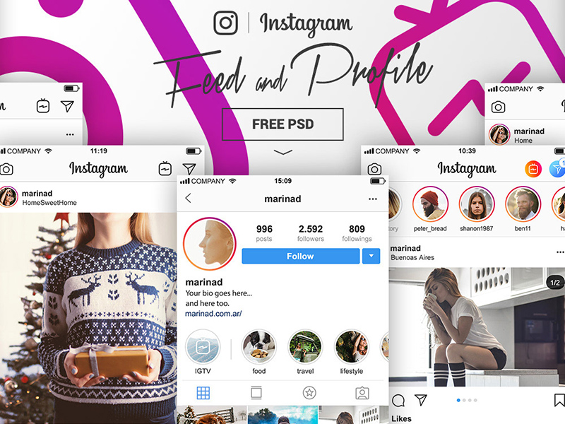 Instagram Complet Flux & Profil Maquettes & Modèles