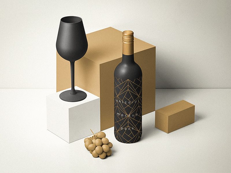 Perspektive Weinflasche & Verpackung Mockup