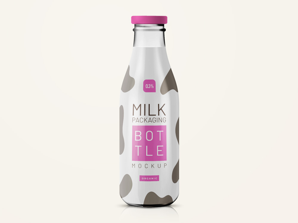 Бесплатный стеклянный молочный бутылкет Mockup PSD