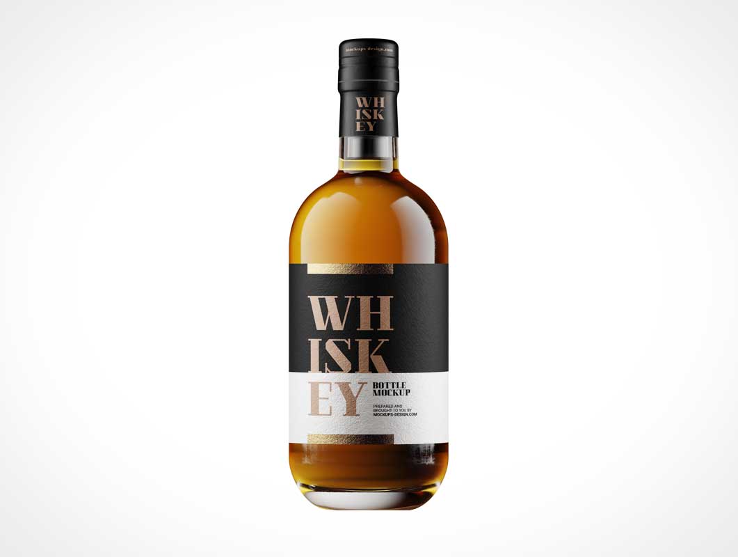 Botella de vidrio de whisky y etiqueta de marca PSD maqueta
