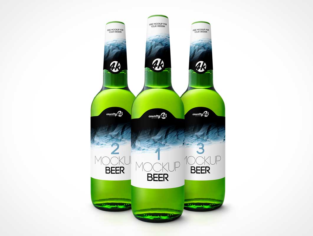 Mockups PSD de botella de cerveza de vidrio verde