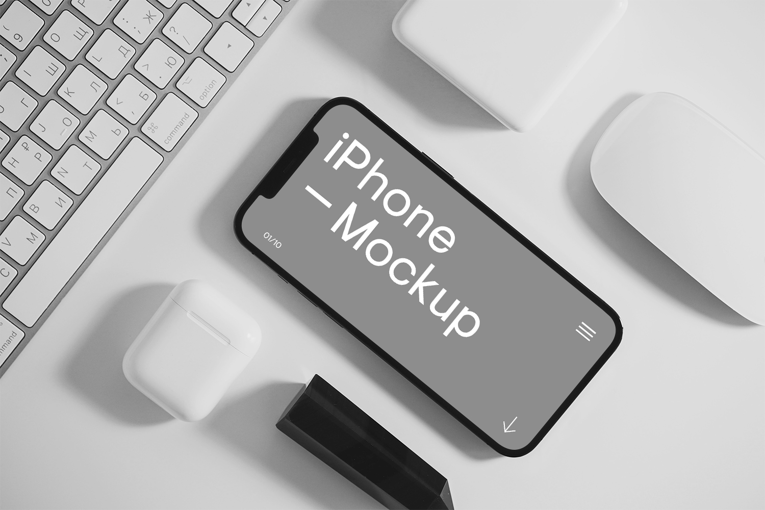 iPhone with Accessories Mockup
